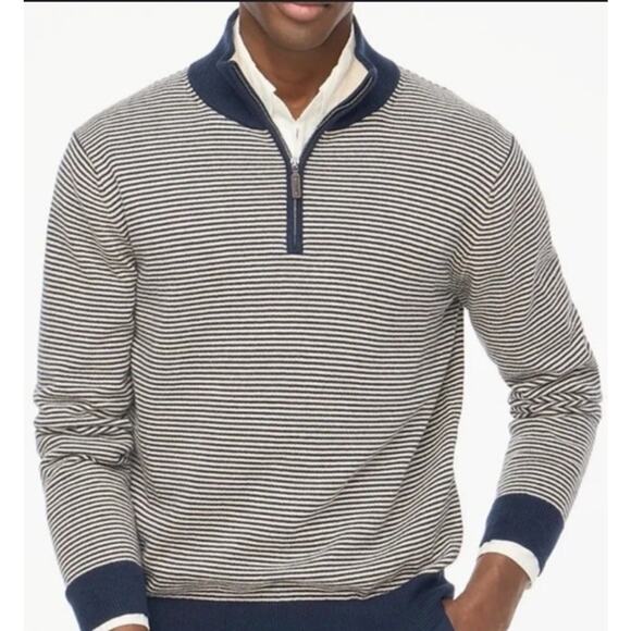 J.CREW Other - J. CREW 2024 100% Cotton Navy Striped 1/4 Zip Pullover Sweater